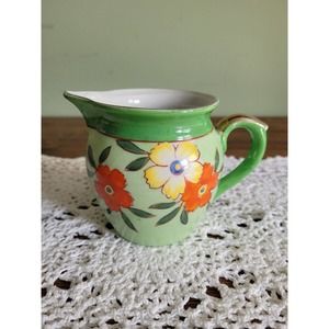 Vintage Goldcastle Chikusa Hand-Painted green and gold Floral Pitcher Creamer